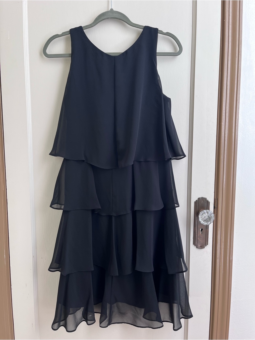 SLNY Black Layered Chiffon Midi Dress